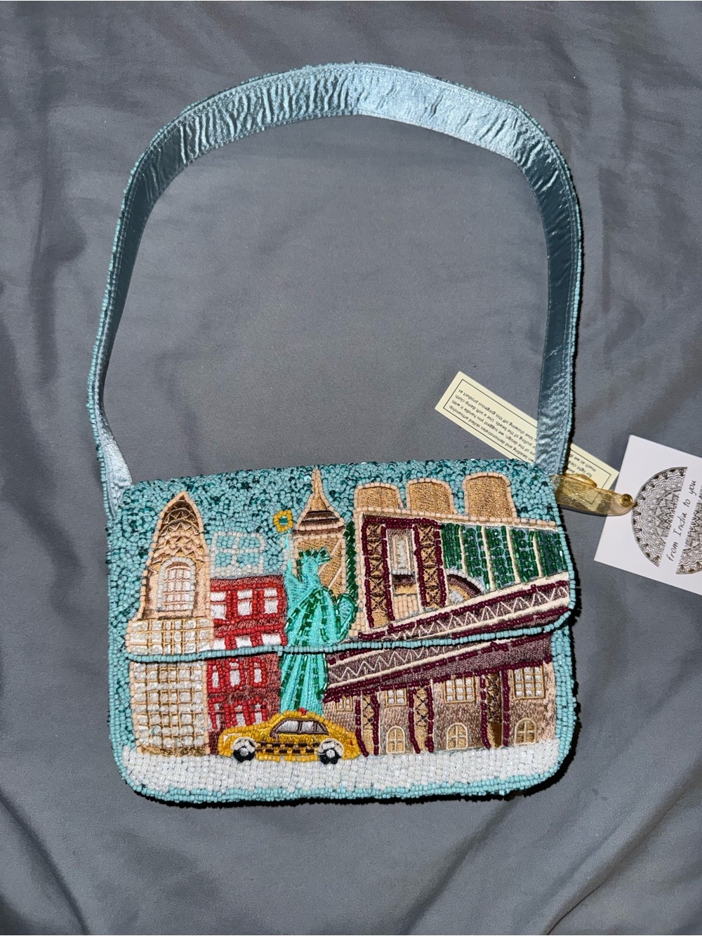 Beaded New York City Scene Shoulder Bag Handmade in India New with Tags